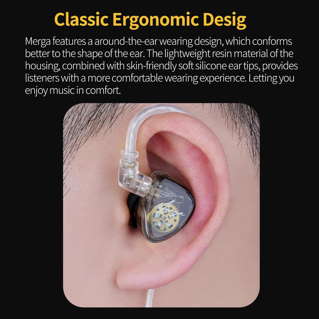 KZA COUSTICS Merga Wired Earphones, Dual Dynamic Earbuds, In-Ear Monitor Headphones, IEM with Interchangeable Cable (No Mic)