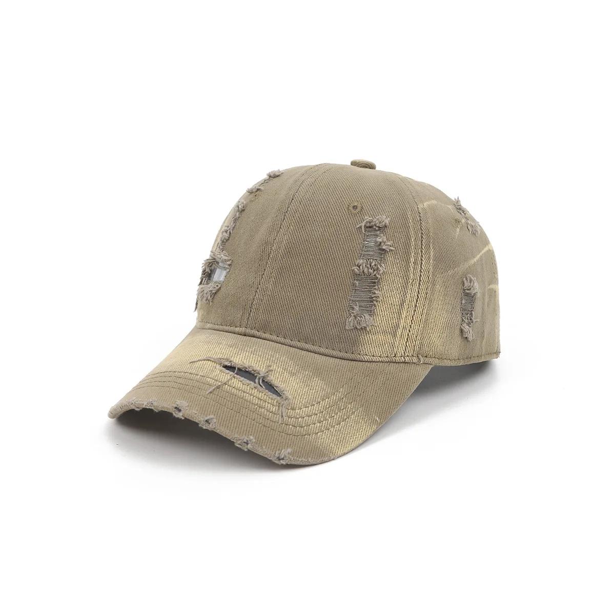 Baseballkappe für Damen Herren Unisex Papa Hut Gebrochenes Loch Gewaschene Kappe Sommer Atmungsaktiv Hip Hop Mode Design Street Dance Snapback 55-60 gray