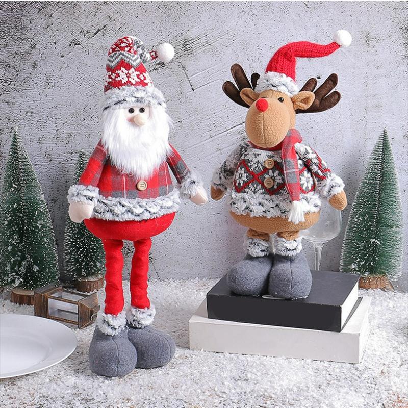 1pc Multiple Christmas Standing Posture Telescopic Doll Hotel Showcase Christmas Snowman Reindeer Doll Decorative Ornaments Gift