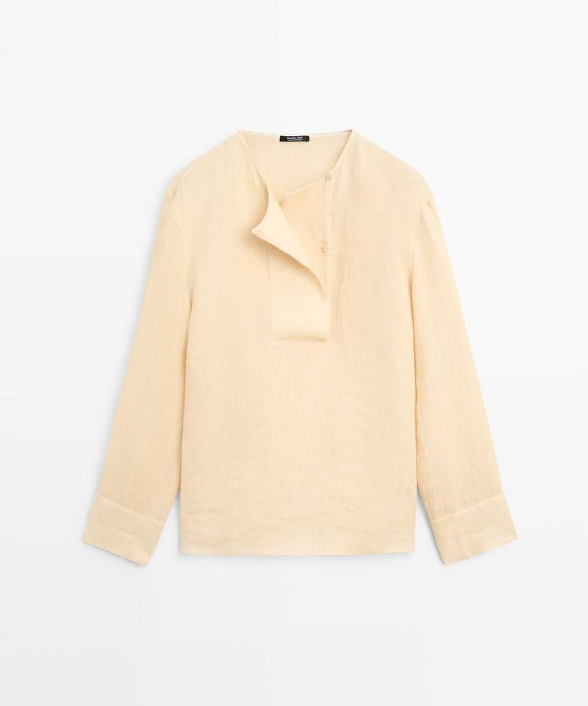 Masimodutti Linen Bib Detail Fluid Blouse