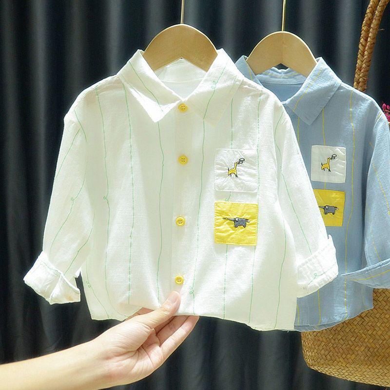 Korean Style Boys' Cartoon Shirt - Versatile Spring & Autumn 2024 Fashion for Toddlers