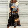 Damen Casual Halloween-Print Rundhalskleid mit Taschen