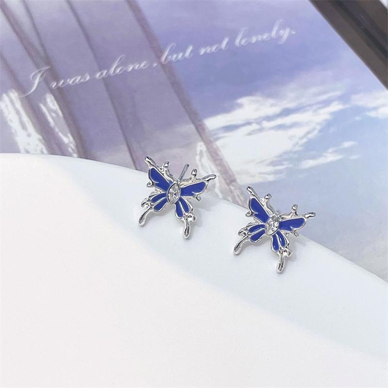 

Butterfly Mini Small Crystal Stud Earring for Women Blue Pink Color Sweet Temperament Zircon Christmas Girlfriend Gift