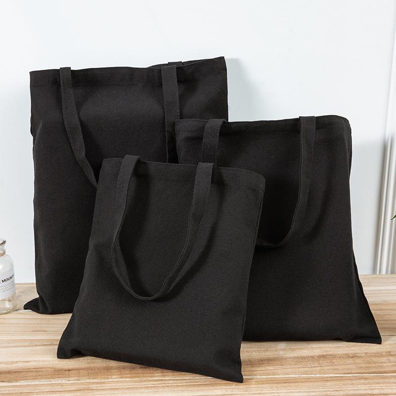Black Canvas Tote Bag with Logo Print - Eco-friendly for Students