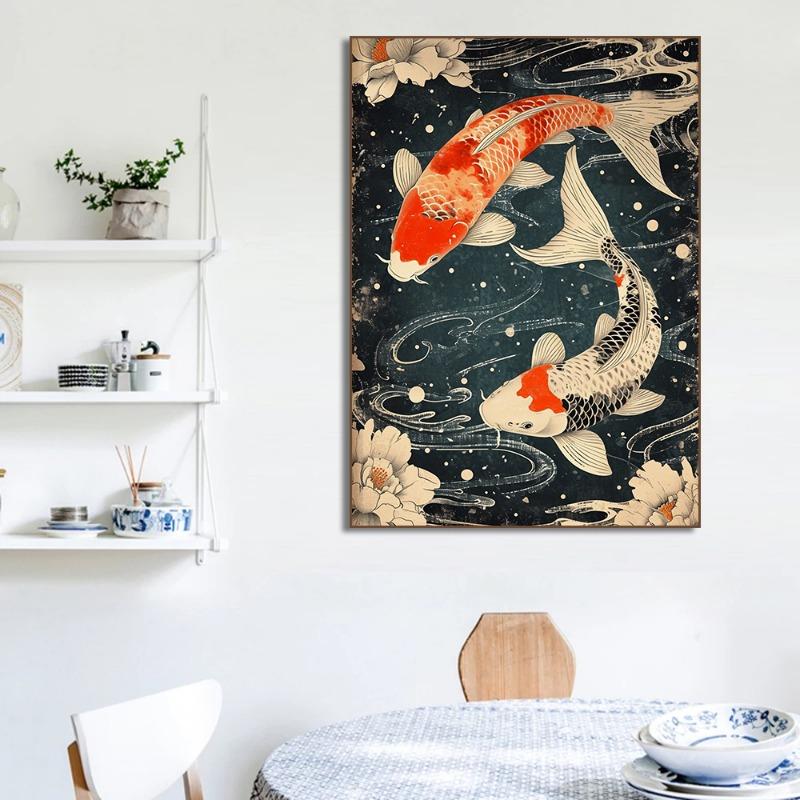 Japanese Colorful Carp Koi Fish Posters and Prints Canvas Printing Retro Wall Art Picture for Living Room Home Decor Gifts