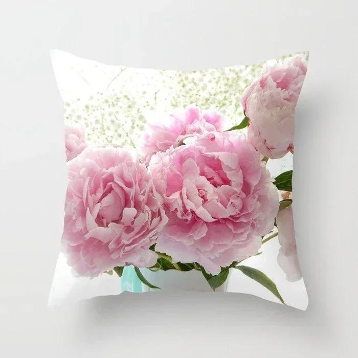 Home Decor Pink Roses and Love Pattern Pillow Cover Pattern Cushion Cover Suitable for Sofa Bedroom Car Pillow Cover
