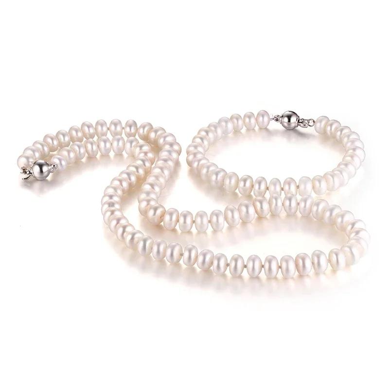 HENGSHENG New Real Natural White/Black Freshwater Pearl Set For Women,Pearl BraceletNecklace,Wedding Set,925 Silver Buckle белый