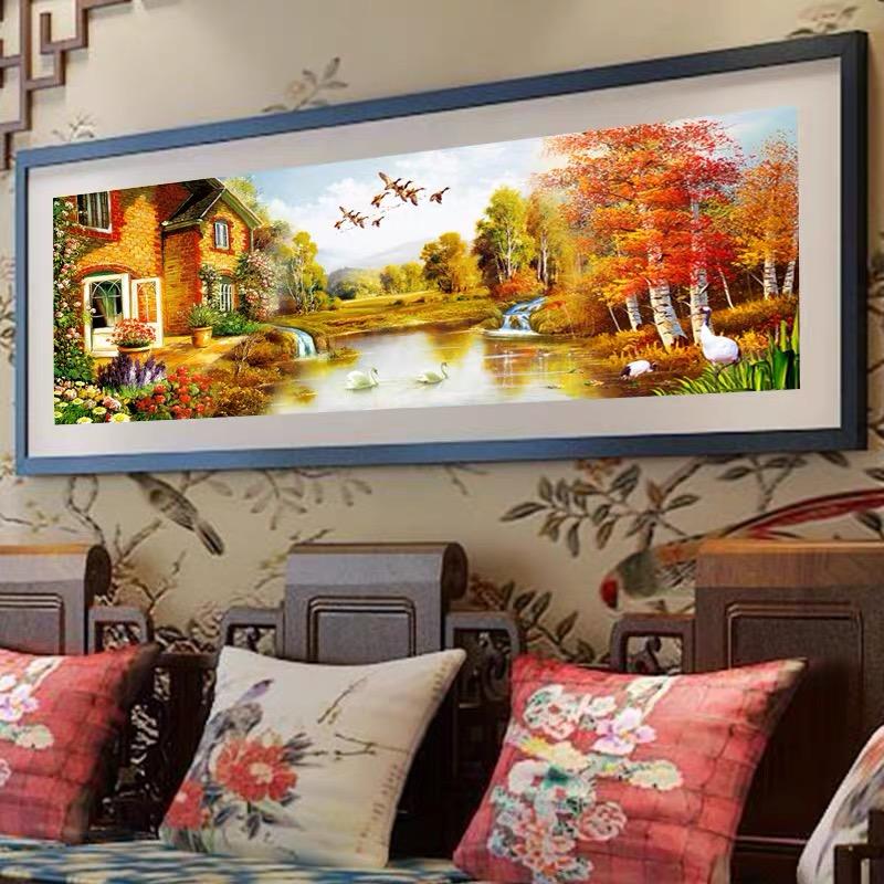 5d Diamonds Are Painted Allover, Bringing In A Continuous Flow of Wealth. The New Style of Brick and Stone Cross-stitch Shows A Large Living Room View