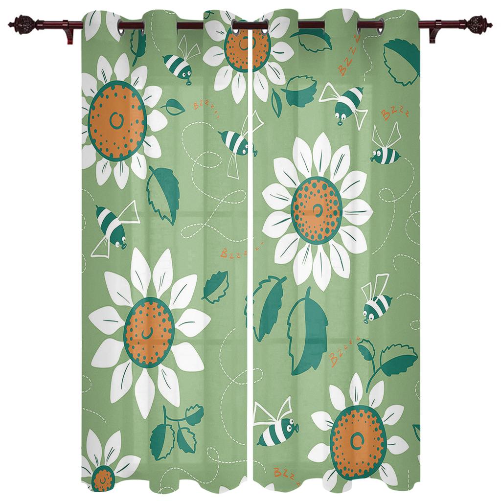 Flowers Bloom Turquoise Plants Roses Window Curtain For Living Room Bedroom Luxury Home Kitchen Decor Items Curtains