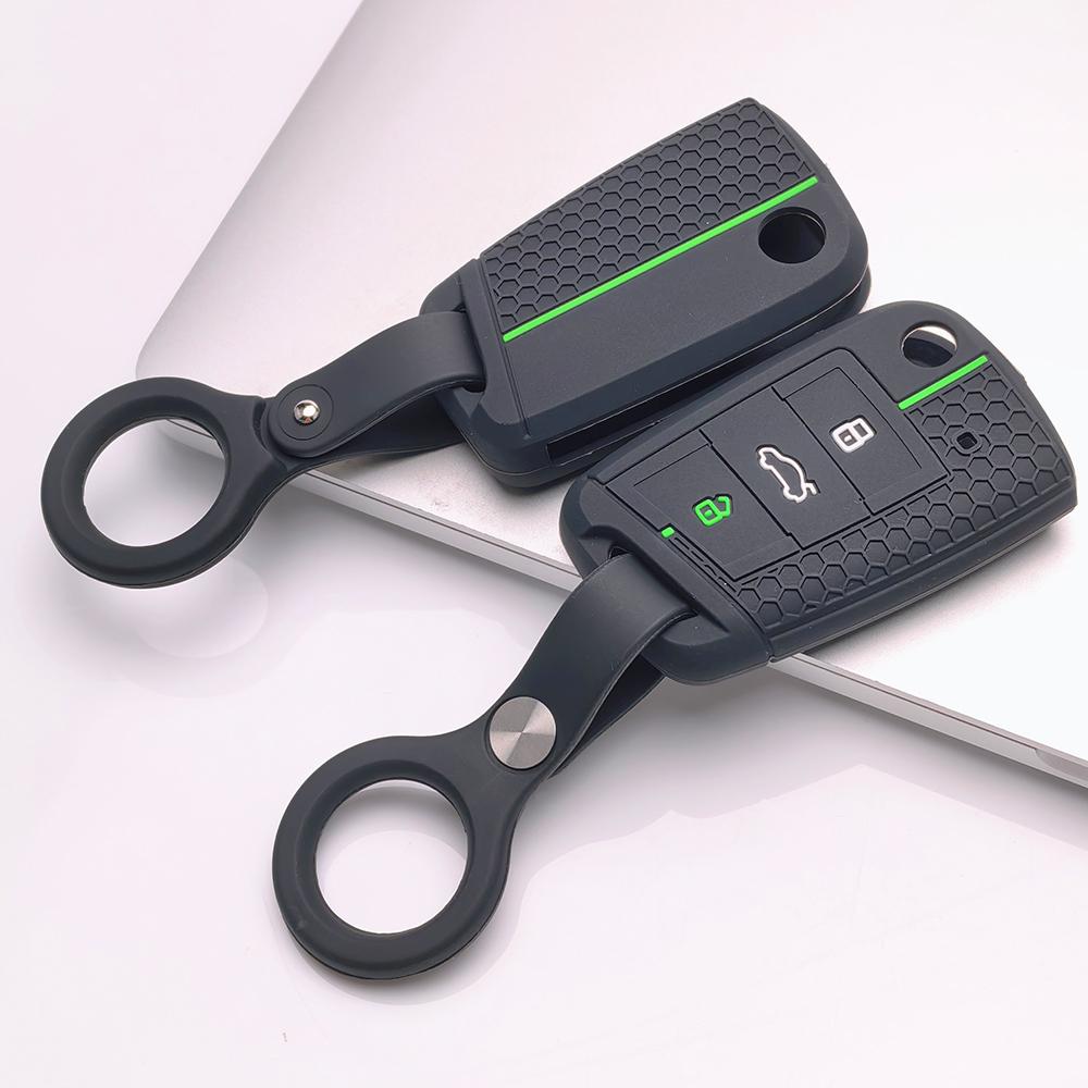 Key Fob Cover for VW Golf Tiguan Passat Polo Octavia A7 Mk7 Mk2 B8 with Keychain Anti-Scratch Surface Shockproof Structure Soft Grip Texture