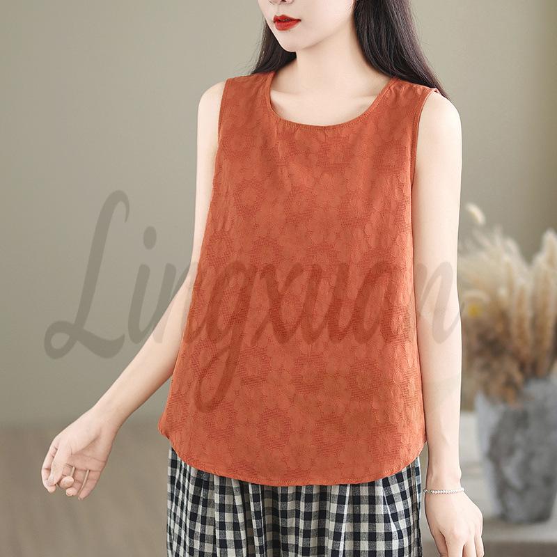 Women s Summer Cotton Jacquard Sleeveless Vest - Comfortable & Versatile Medium оранжевый