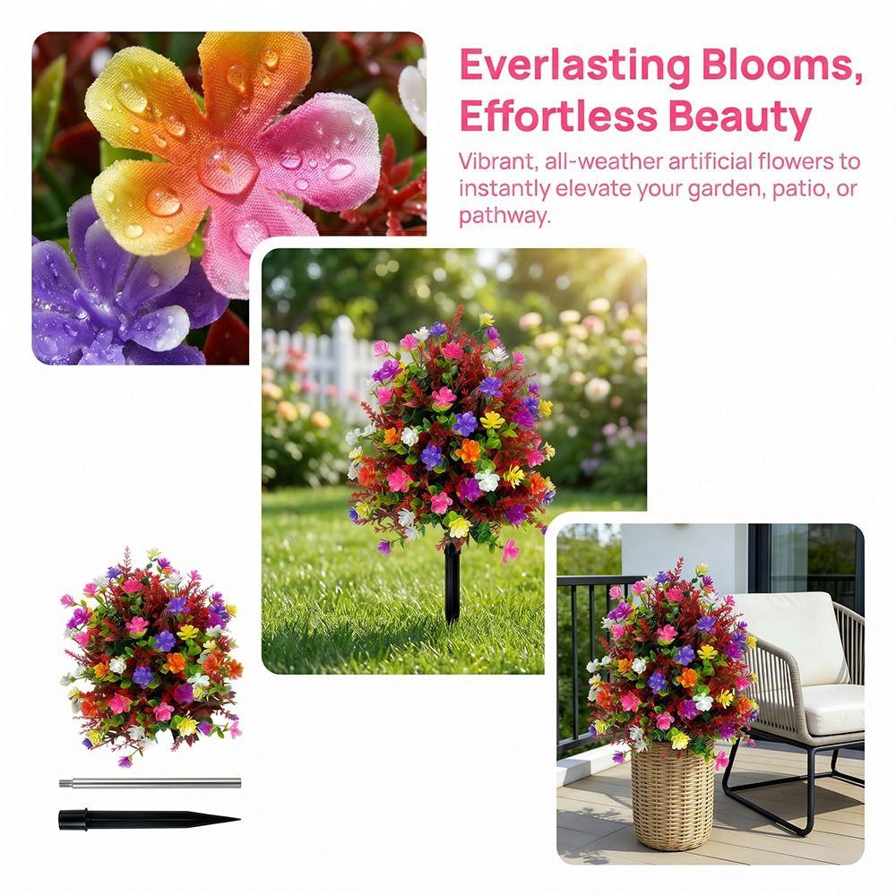 18 Inch Artificial Flower Stake Multicolor Bouquet Artificial Petunias with Ground Stake Outdoor