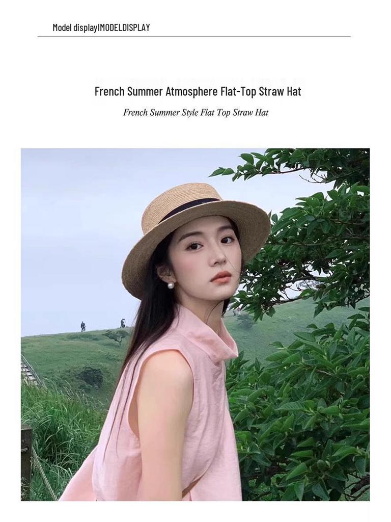 2025 Damen Französischer Flacher Stroh-Fedora - Große Passform Strand Sonnenhut