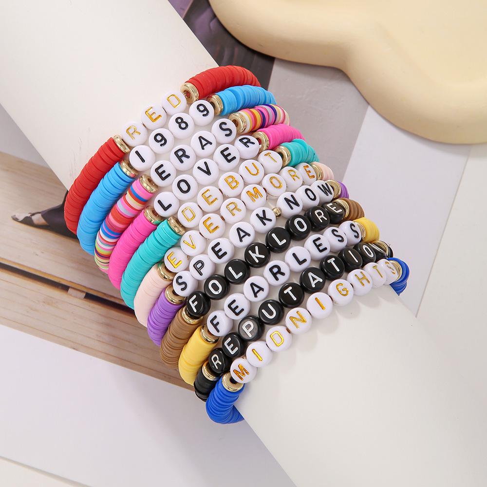 Taylor Swift Fan Colorful Soft Clay Bracelet Set - Handmade English Name Jewelry for Women