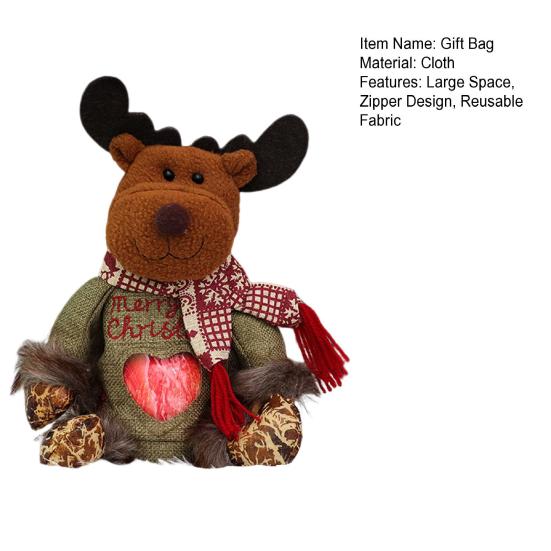 Julklappspåse Dragkedjedesign Stort Utrymme Återanvändbar Tyg Godispåse Snögubbe Jultomte Älgmönster Högtidlig Favörpåse