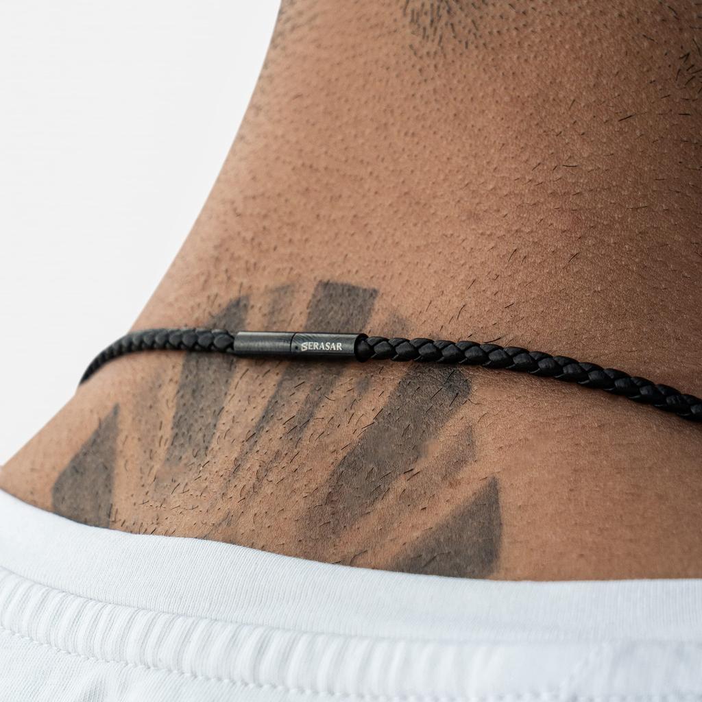 Leather Leather Choker 60cm Leather Cord Chain Jewelry Genuine for Leather strand Jewelry [SERASAR] Necklace, Men's (with Pendant), Black, (with Men's