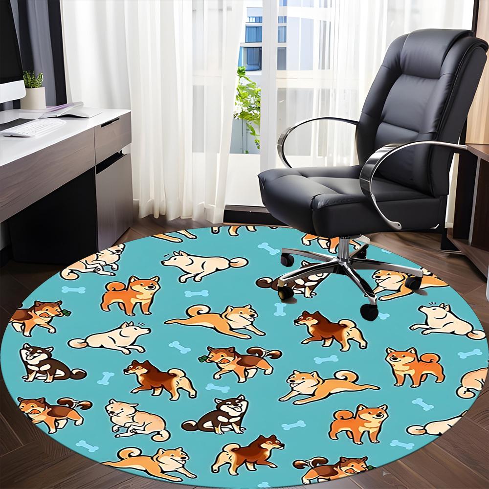 1PC Dogs Bones Cute Office Round Area Rug, Mat Suitable For Office, Under Office Chairs Bedroom Living Room Home Decor, Room Deco