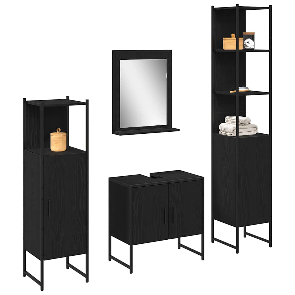 Bathroom Furniture Set with Shelf 4 pcs Black Wood Based Material
