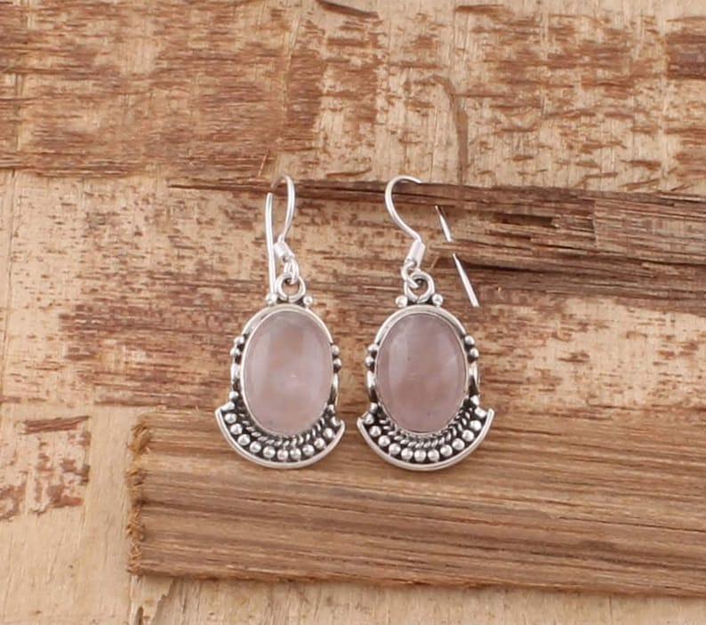 Solid 925 Sterling Silver Rose Quartz Gemstone Earring Handmade Designer Earring Dangle Earring