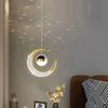 LED Gold Acrylic Moon Bedside High Translucent Shade Pendant Light for Dining Room, Bedroom Home Decor, Adjustable Pendant