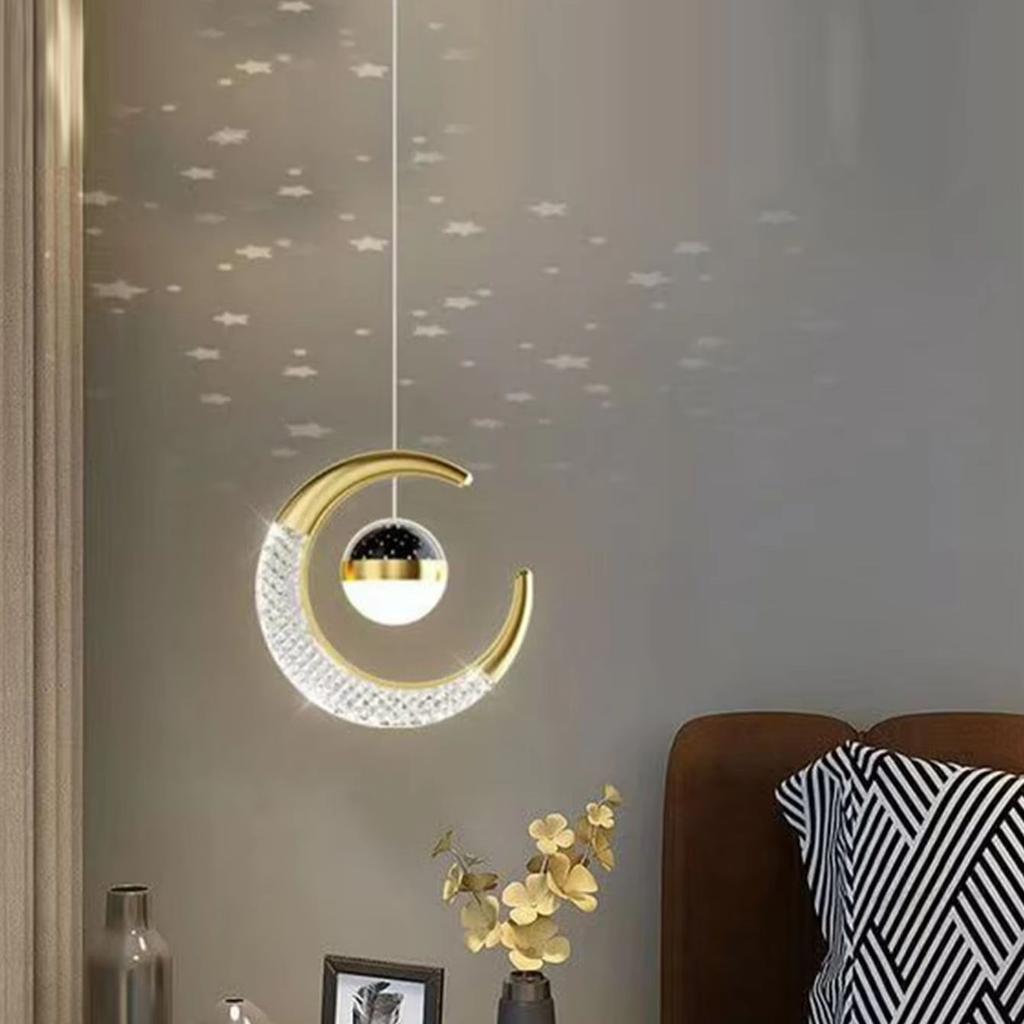 LED Gold Acrylic Moon Bedside High Translucent Shade Pendant Light for Dining Room, Bedroom Home Decor, Adjustable Pendant