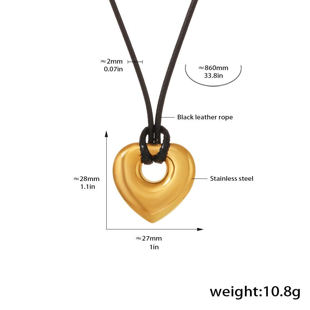 Hainon Stainless Steel Necklace Sweater Chain Black Leather Rope Gold Heart Pendant Necklace 35inches