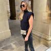 Pevný stojatý golier Pletená vesta s krátkym rukávom Office Lady All Match Fashion Vesta Košeľa Voľné Elegantné rovné topy