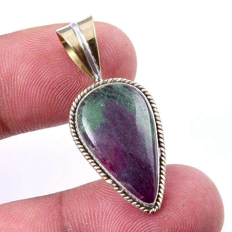 

Ruby In Zoisite Lab-Created 925 Sterling Silver Gift Two Tone Pendant 1.25 a8h70