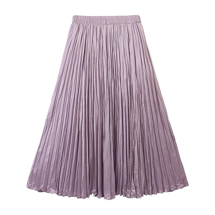 

Fei Yuan Women s Spring Pleated Satin Skirt: Versatile Solid Color with Large Hem One Size светло-фиолетовый