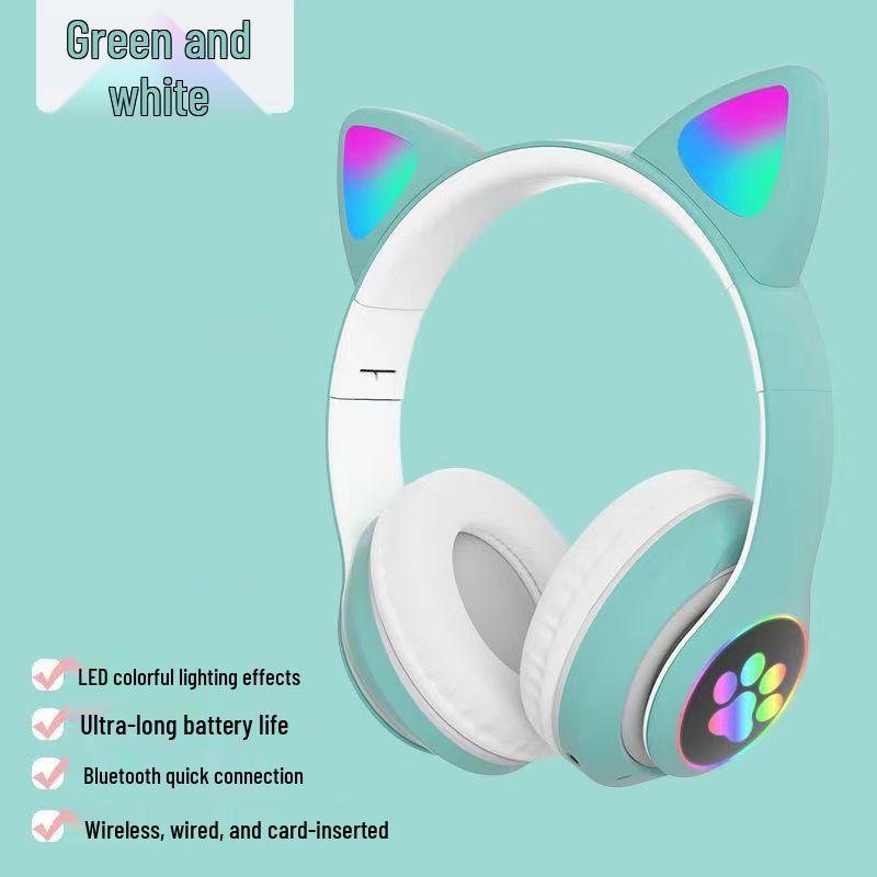 

STN28 Luminous Cat Ear Wireless Bluetooth Headset зелений/білий