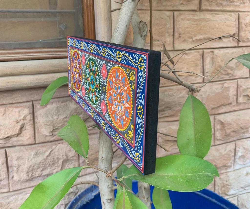 Hand Carved Painted Floral Wood Panel: Indian Home Decor