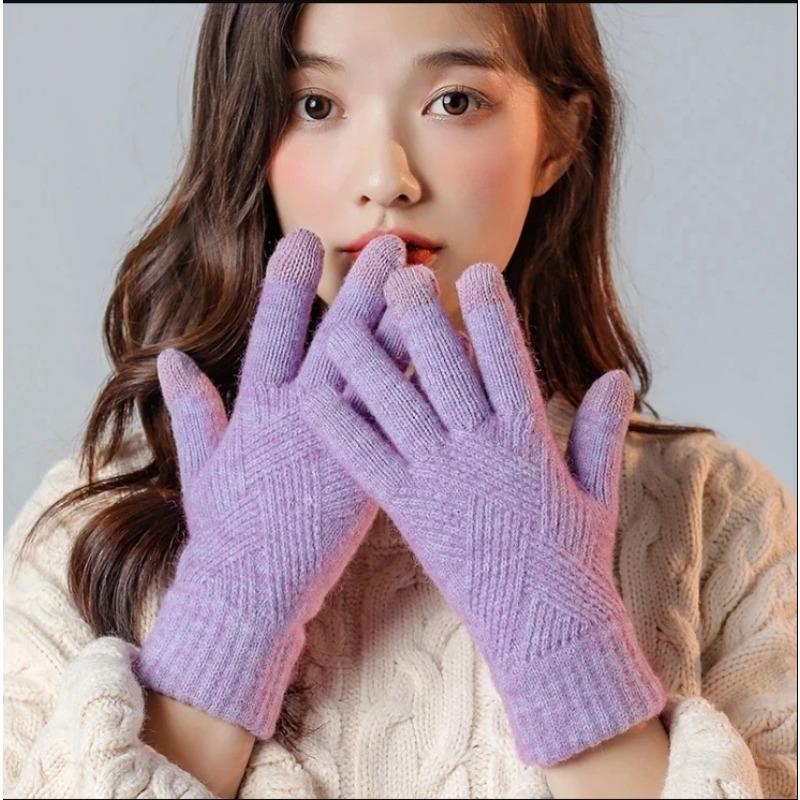 Fashion Cashmere Women Men Winter Cashmere Cold Protection Double-layer Thickening Warm Touch Screen Knitted Woolen Gloves