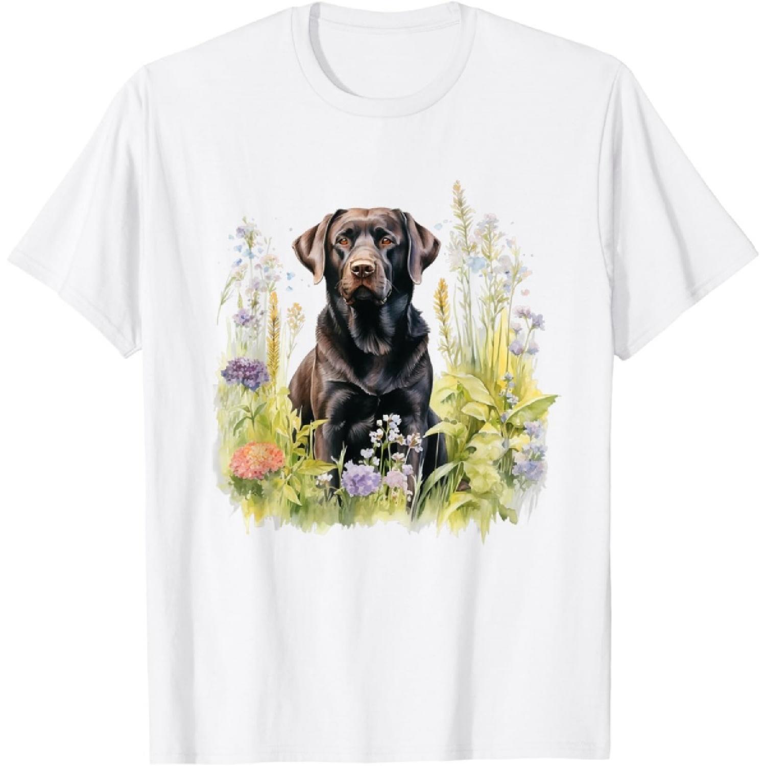 Floral Wildflower Dog Black Labrador Retriever T-Shirt XXXXXL белый