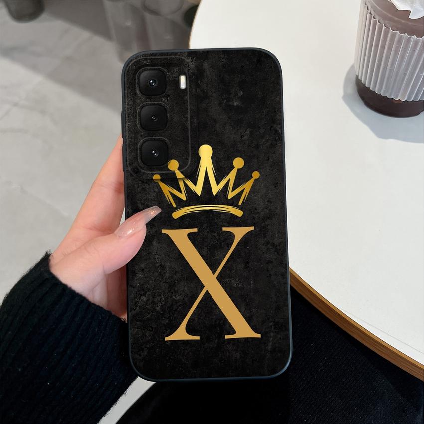 

Чорний корпус для Infinix Hot 60 50 40 Pro 30 Play 60i 50i 40i Чохол для телефону Модна Корона Початкова Літера М яка Оболонка Легкий Матовий Силіконовий Задній Чохол Infinix Hot 50 5G