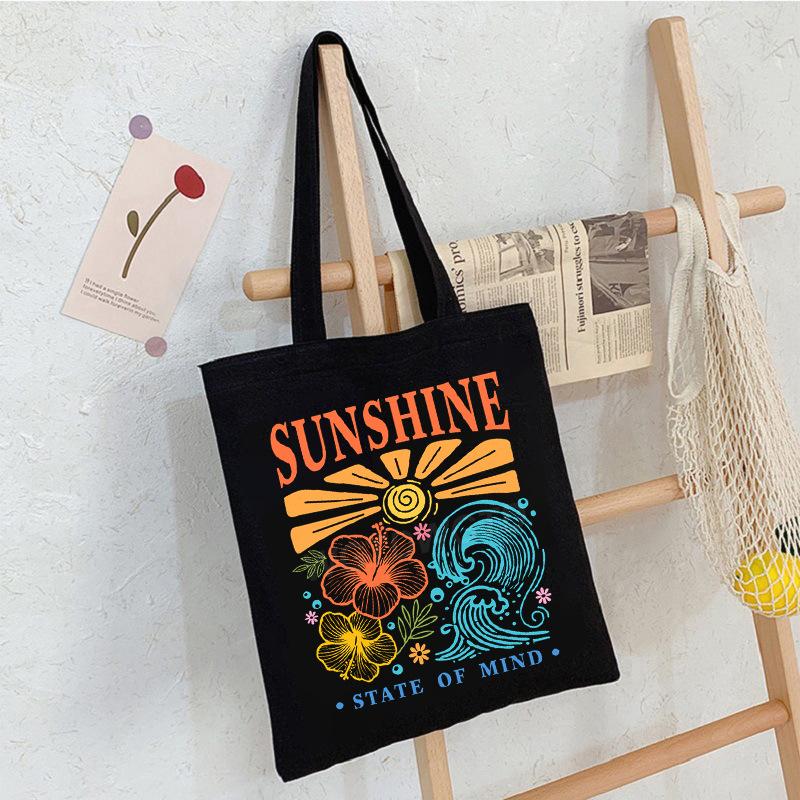 Casual Student Canvas Bag Eco Bag Summer Beach Flowers Printed Large Capacity Shoulder Bag