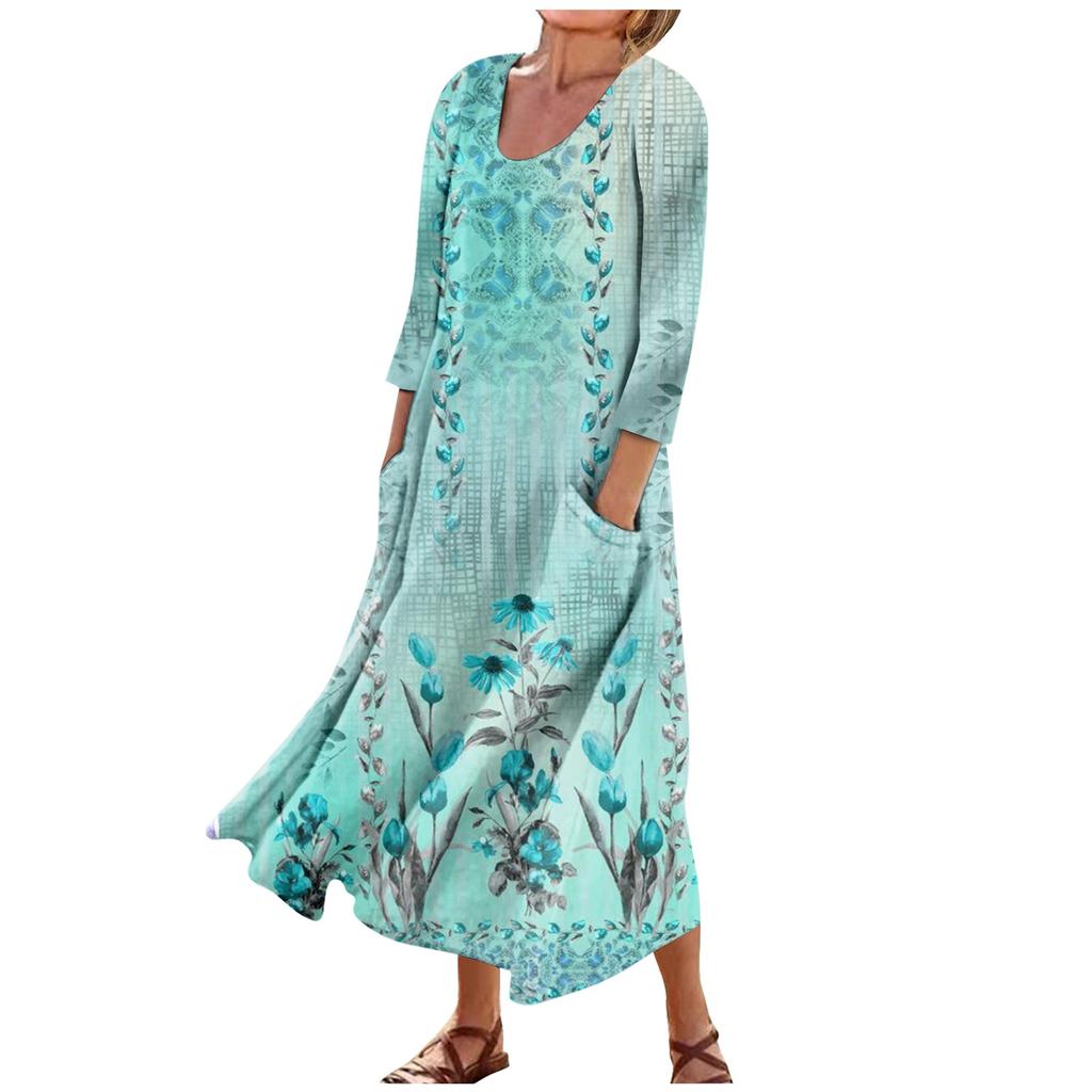 Dress For Women Spring Boho Casual Fashion 3/4 Sleeve Dress For Holiday Large Size