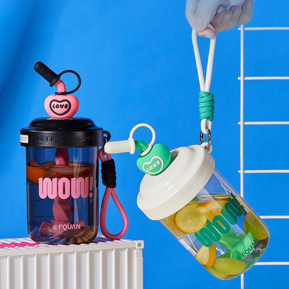 580ML Drinking Cup With Straw Stirring Cup Kawaii Whey Protein Shaker Bottle  Fruit Juice