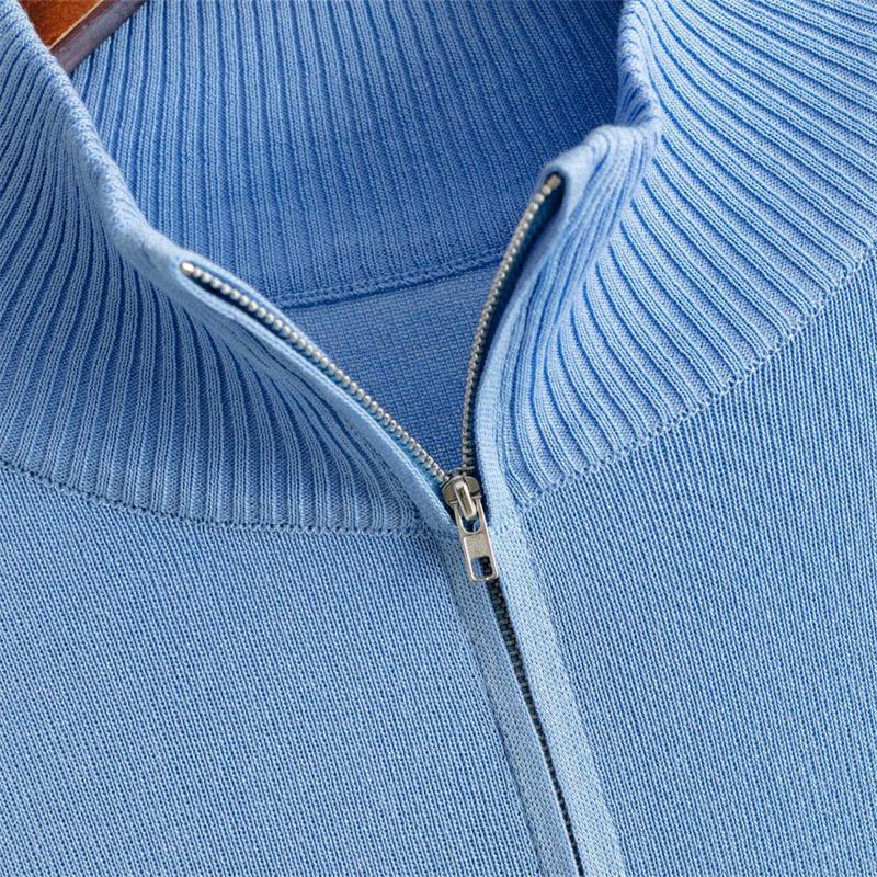 Women's Fashion Semi High Neck Solid Color Short Sleeved Zipper Set Wide Leg Pants Two Piece Set