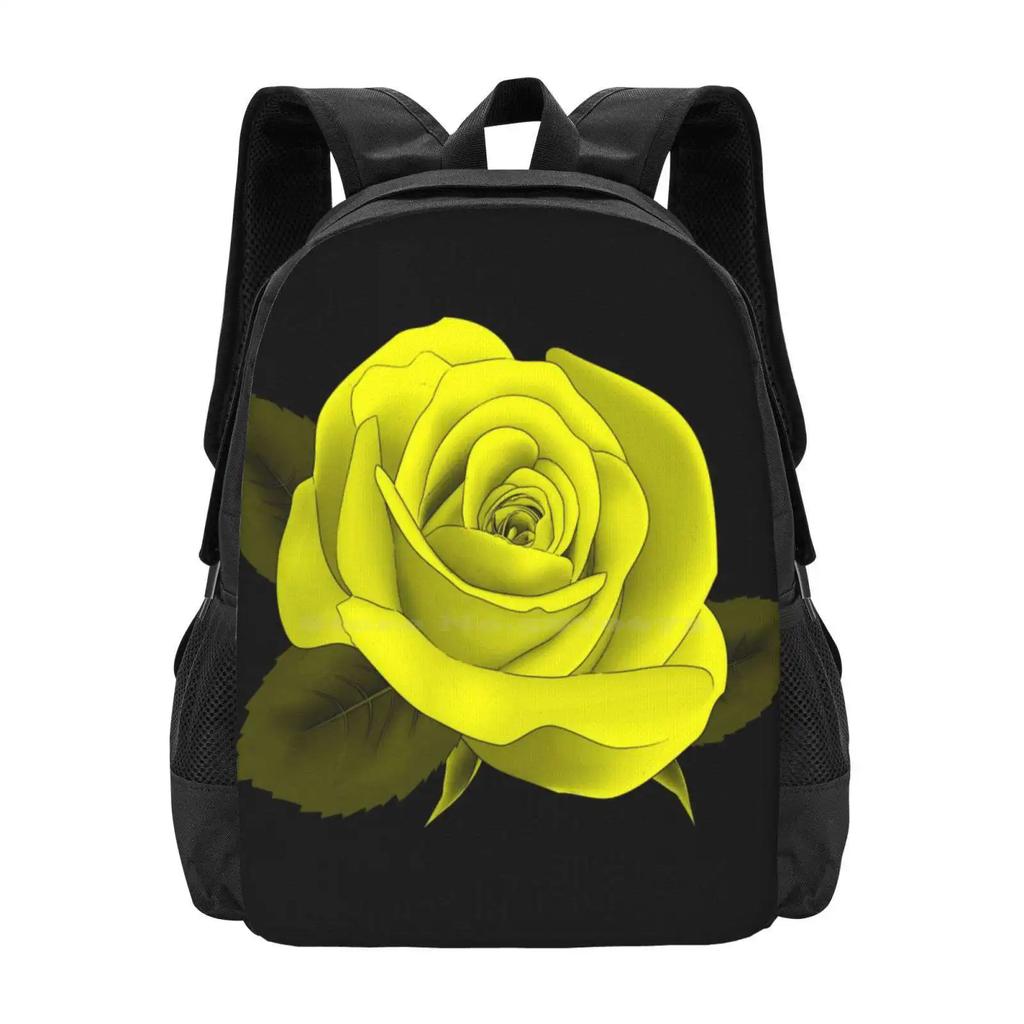 Trend | Single Yellow Neon Rose On Black 3d Print Design Backpack Student Bag Yellow Rose On Black Black And Yellow Rose Single