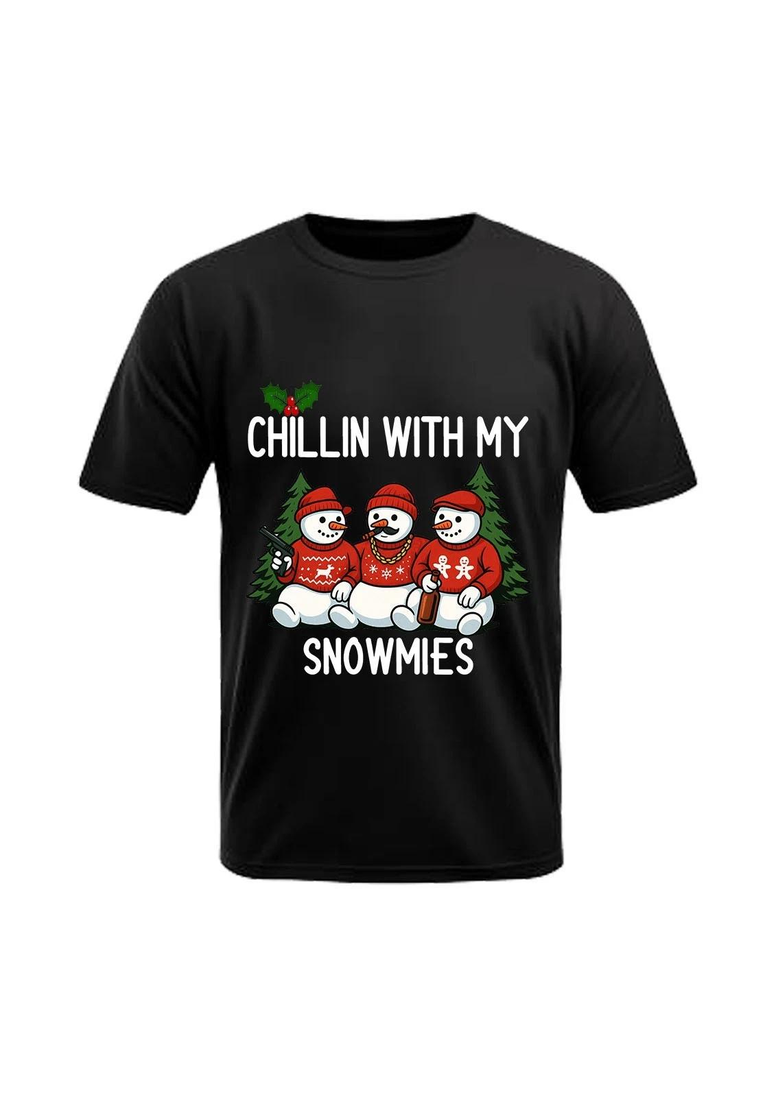 Chillin With My Snowmies Funny, Christmas T-shirt For Festive T-shirt Night Fun 4XL