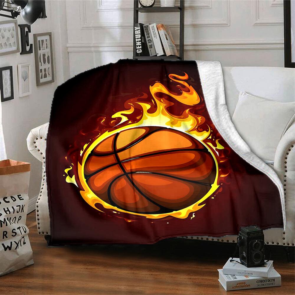 1pc Basketball Fire Blanket, Lightweight Flannel Throw Blanket for Sofa, Bed, Travel, Camping, Living Room, Office, Couch047