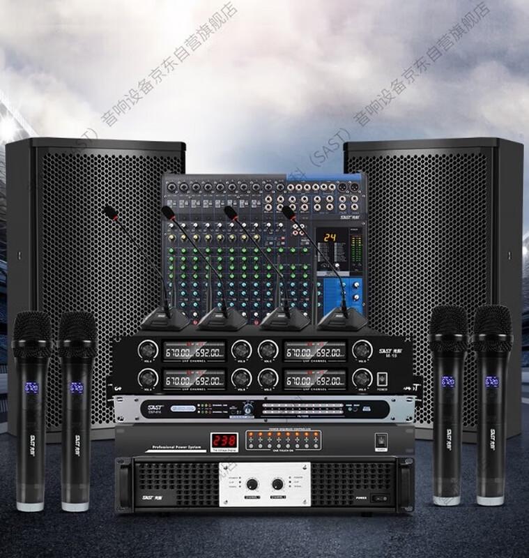 SainSonic Professional 15-inch PA Speaker System with Amplifier & Wireless Mics