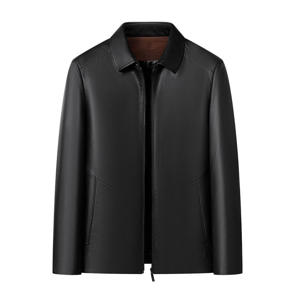 Autumn and Winter New Men's Leather Jacket Mid-sized Dad Wear Business Casual Simple Lapel Short Leather Jacket