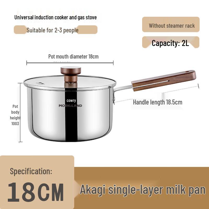 ZISIZ 18cm Three-Layer Stainless Steel Non-Stick Saucepan