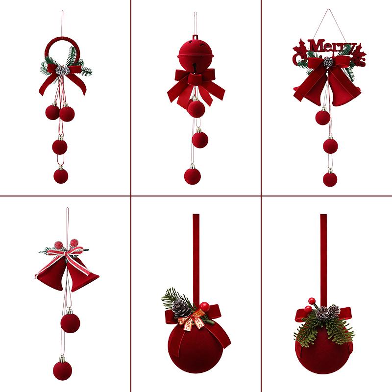 Flocking Christmas Ball Hanging Ornaments Velvet Red Bell Christmas Tree Decoration Pendant Home New Year Party Supplies