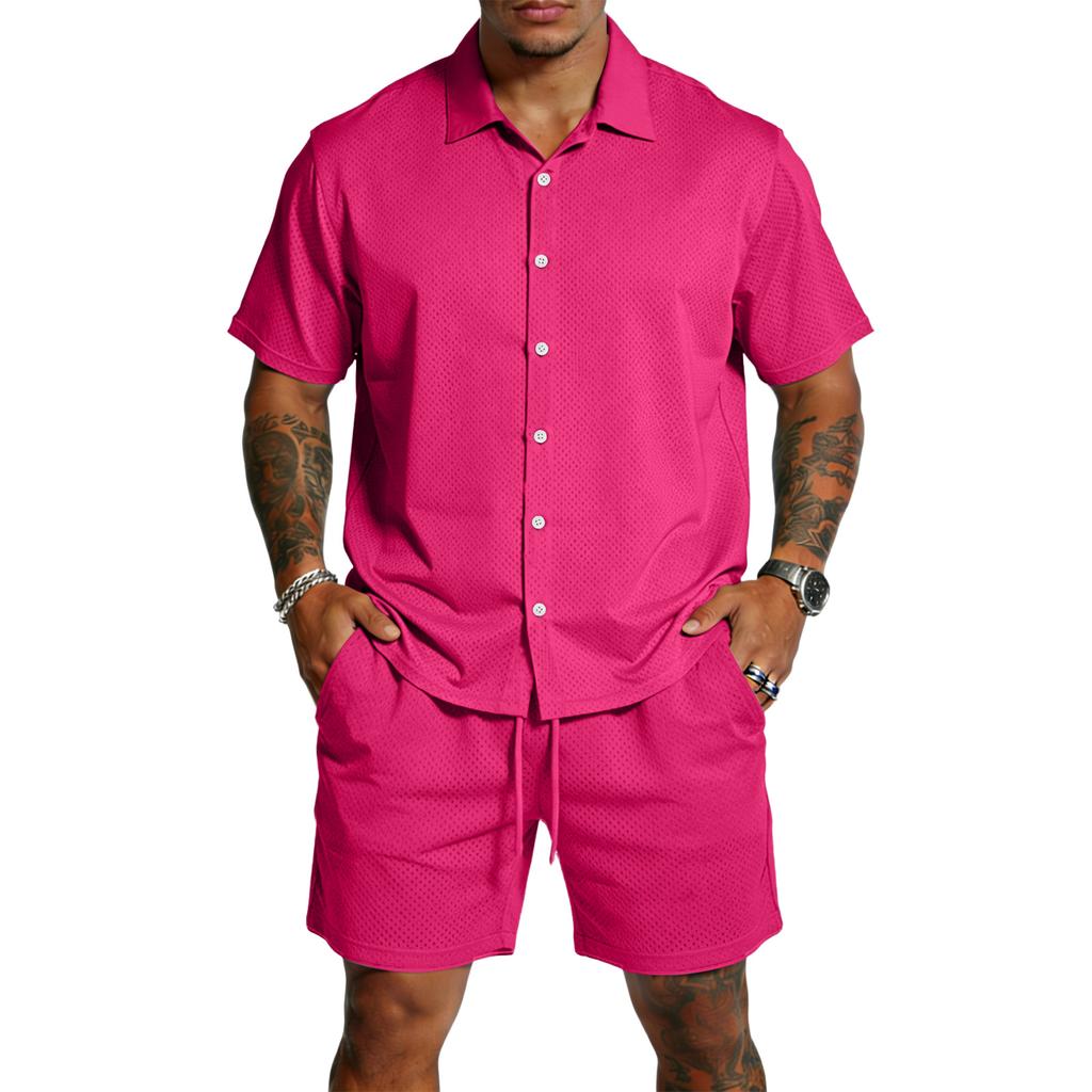 Men's Casual Lightweight Breathable Short-Sleeve Shirt And Shorts Set