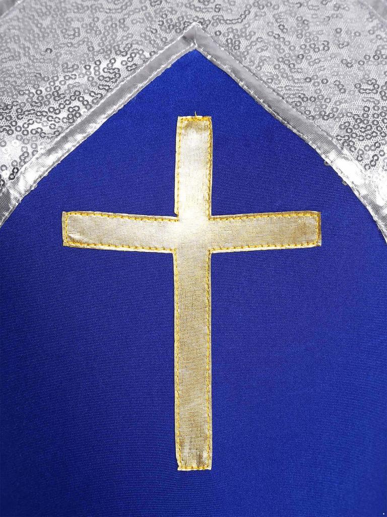 Womens Liturgical Dance Dress Metallic Shiny Cross Sequins Sleeveless Color Block Patchwork Irregular Hem Performance Gown
