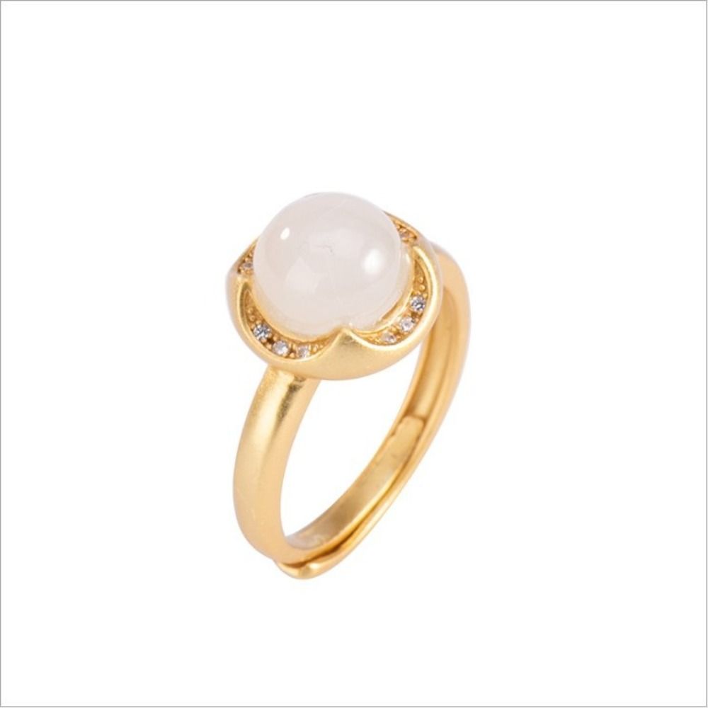 Green Geometric Finger Buckle  Beads Ring   Ring Women Open Ring Chinese Style Ring
