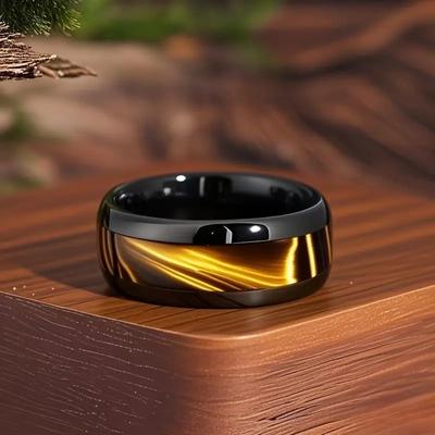 Anillos de Acero Inoxidable Negro Dorado Clásico de 8MM Anillo de Lujo para Hombre Mujer Único Anillo de Boda Compromiso Accesorios Joyería Regalo