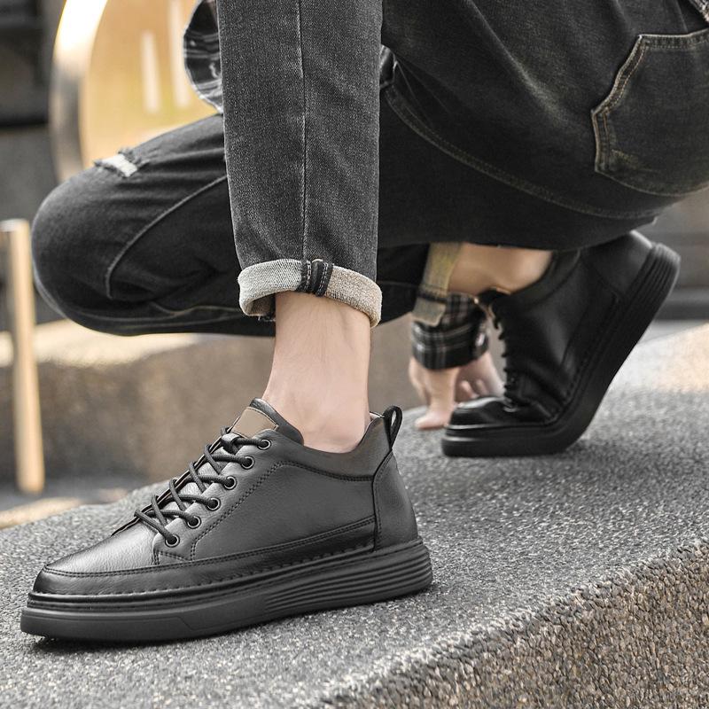 Men's Retro High-Top Shoes with Invisible 6CM Lift - Casual Autumn Trendy Mid-Top Board Sneakers